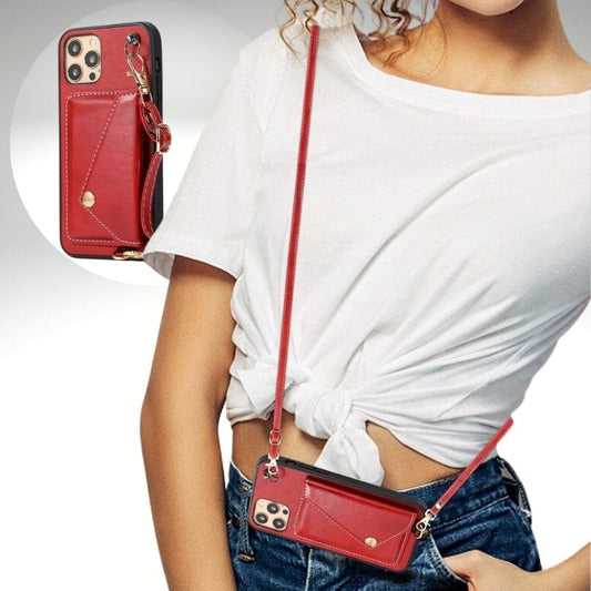 Kwality-Long Chain Crossbody Apple iPhone Soft Case and Purse -Red