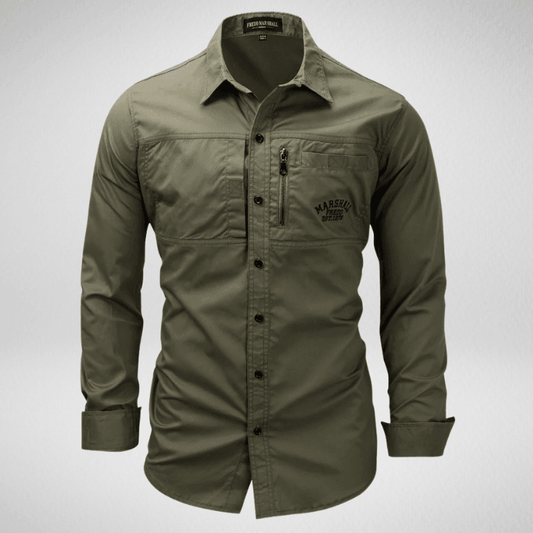 Kwality-Long Sleeve Cotton Outdoor Casual Shirt -Army Green