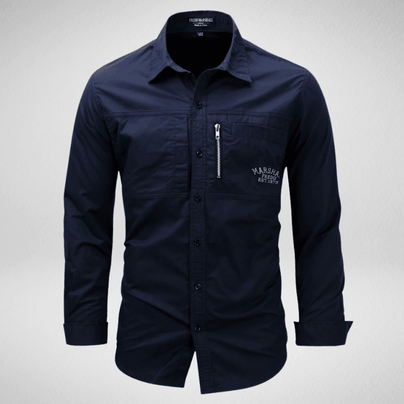 Kwality-Long Sleeve Cotton Outdoor Casual Shirt -Dark Blue