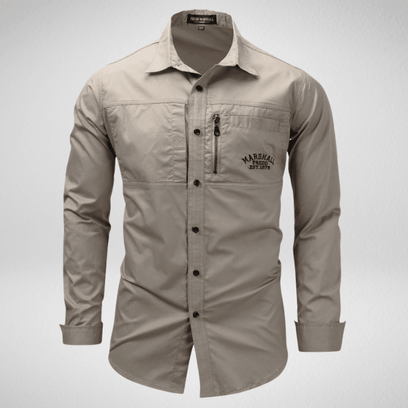 Kwality-Long Sleeve Cotton Outdoor Casual Shirt -Khaki