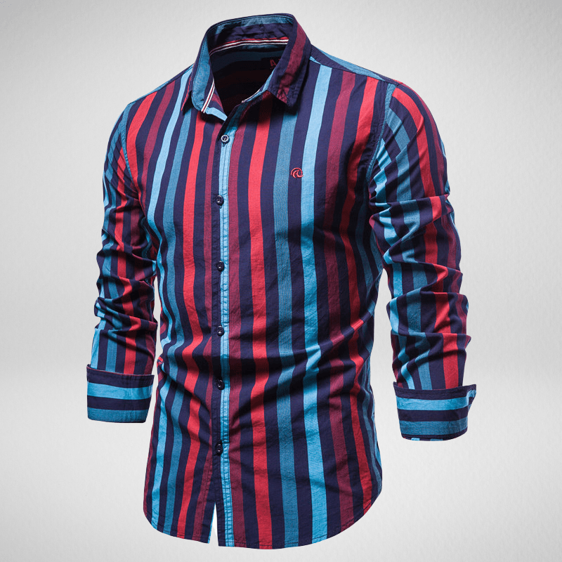 Kwality-Long Sleeve Cotton Striped Casual Shirt -2-Reds 3-Blues
