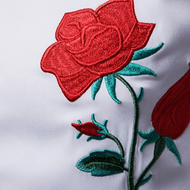 Long Sleeve Embroidered Rose Casual Shirt