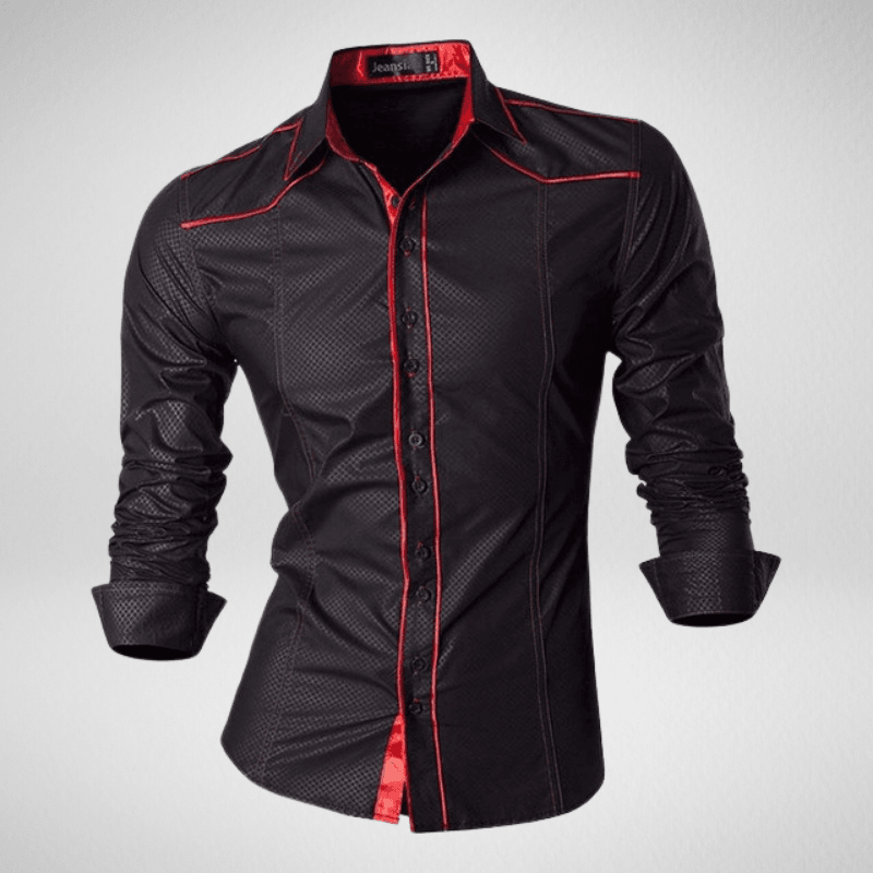 Kwality-Long Sleeve Shirt with Shoulder Lapels -Black & Red