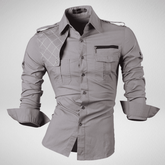 Kwality-Long Sleeve Shirt with Shoulder Lapels -Grey