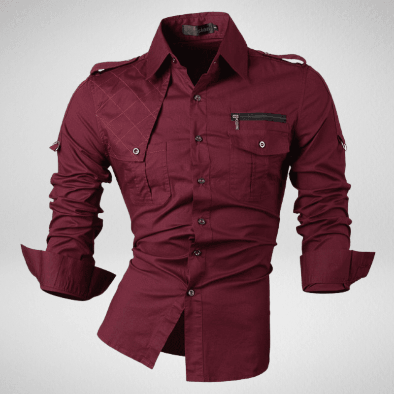 Kwality-Long Sleeve Shirt with Shoulder Lapels -Red Wine