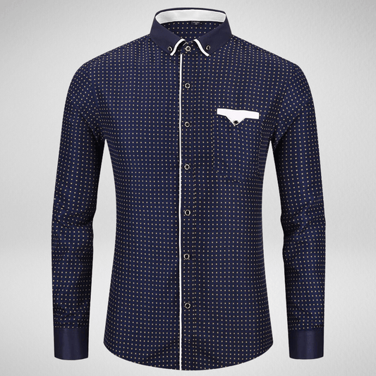 Long Sleeve Slim Fit Spotted Contrast Collar Shirt