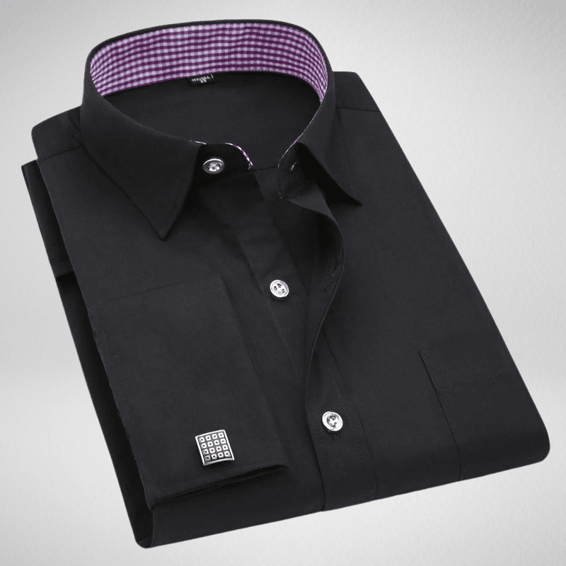 Kwality-Long Sleeve Solid Colour Formal Dress Shirt -Black