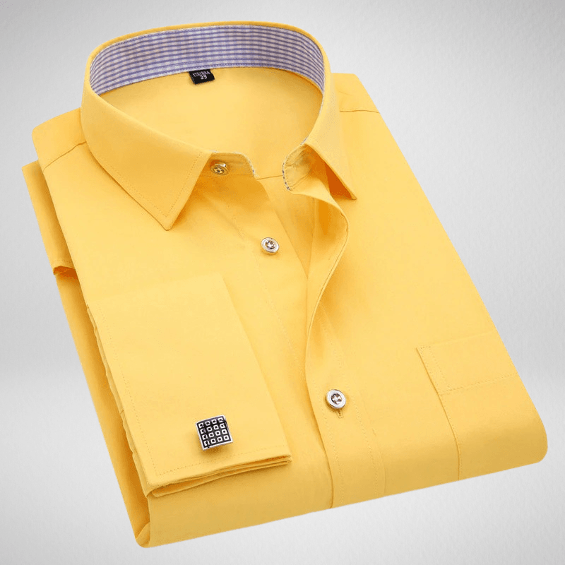 Kwality-Long Sleeve Solid Colour Formal Dress Shirt -Yellow