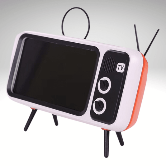 Kwality-Mini Retro TV Mobile Phone Holder and Bluetooth Speaker -White