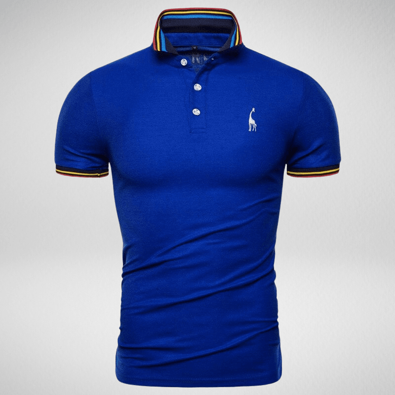Kwality-Rainbow Trim Giraffe Logo Polo Shirt -Blue