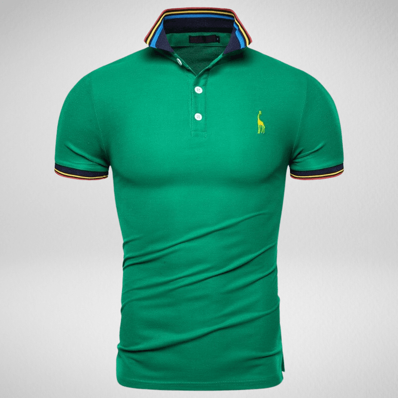 Kwality-Rainbow Trim Giraffe Logo Polo Shirt -Green