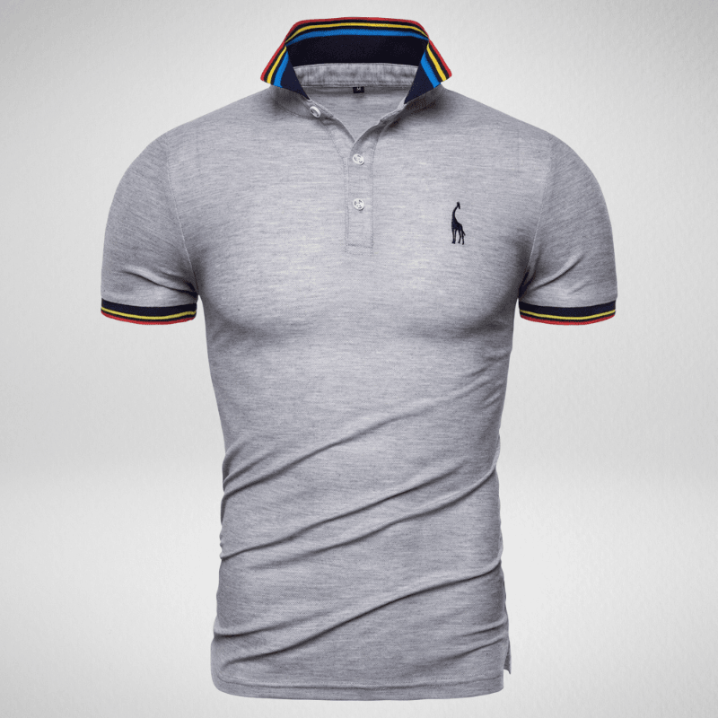 Kwality-Rainbow Trim Giraffe Logo Polo Shirt -Grey