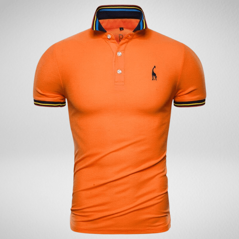 Kwality-Rainbow Trim Giraffe Logo Polo Shirt -Orange