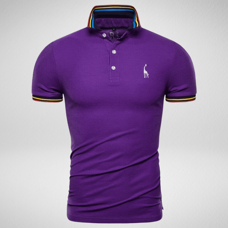 Kwality-Rainbow Trim Giraffe Logo Polo Shirt -Purple