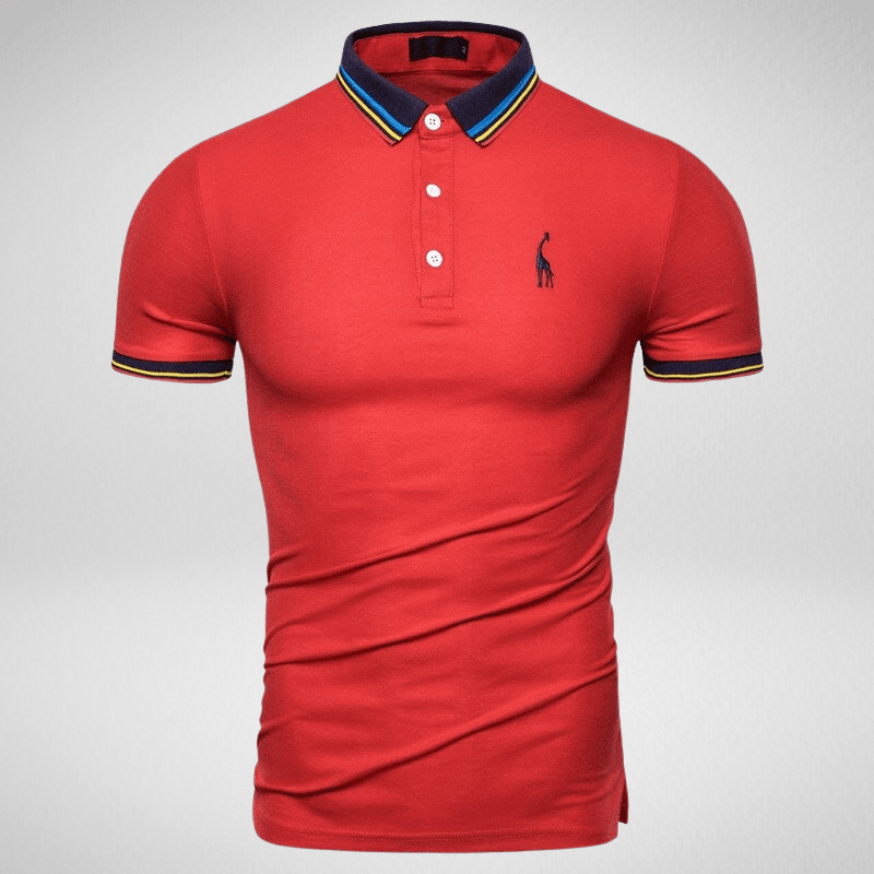 Kwality-Rainbow Trim Giraffe Logo Polo Shirt -Red