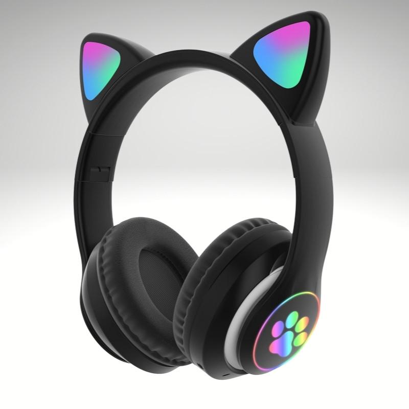 Kwality-RGB Light Up Cat Ears Bluetooth Headphones -Black
