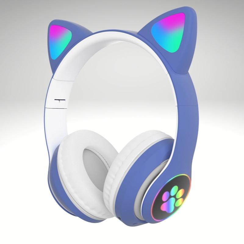 Kwality-RGB Light Up Cat Ears Bluetooth Headphones -Blue
