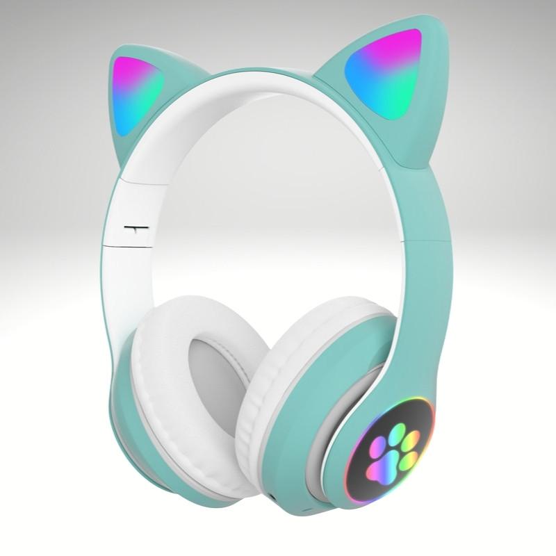 Kwality-RGB Light Up Cat Ears Bluetooth Headphones -Green