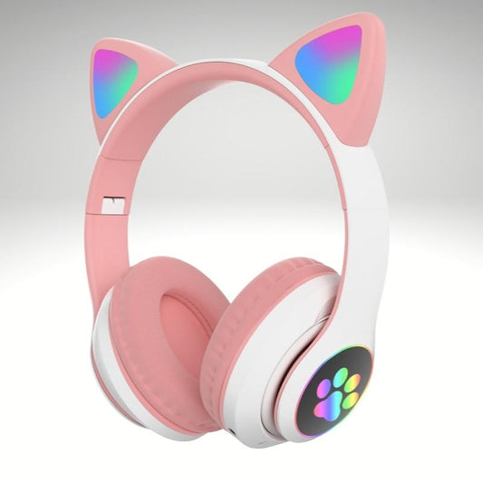 Kwality-RGB Light Up Cat Ears Bluetooth Headphones -Pink