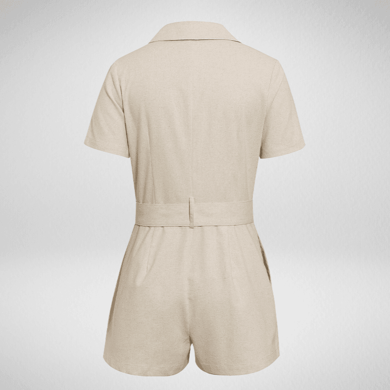 Short Sleeve Button Up Safari Style Short Jumpsuit