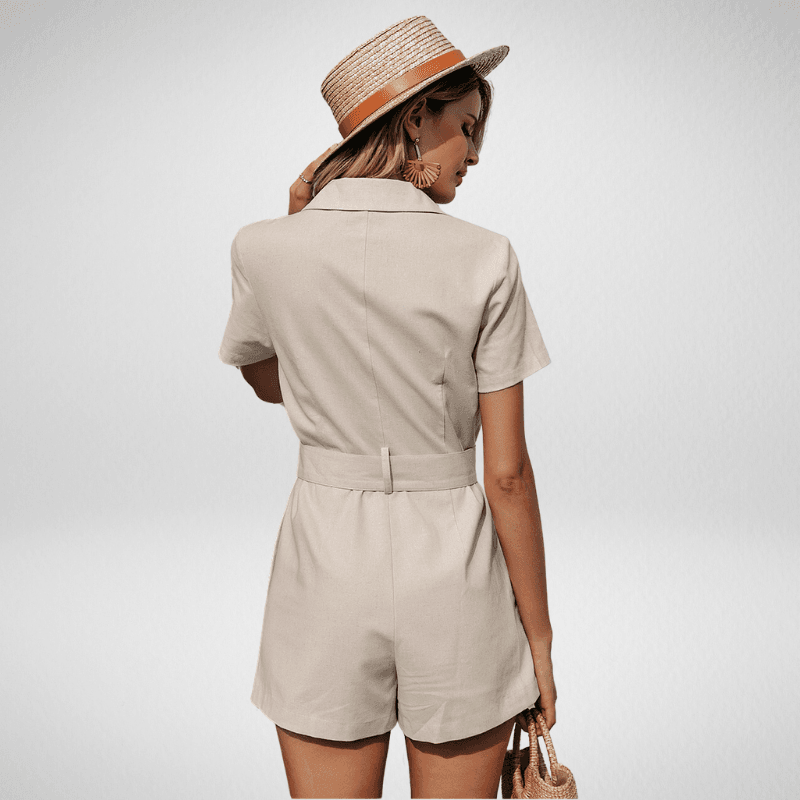 Short Sleeve Button Up Safari Style Short Jumpsuit