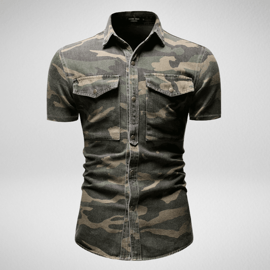 Kwality-Slim-Fit Short Sleeve Denim Camouflage Shirt -M