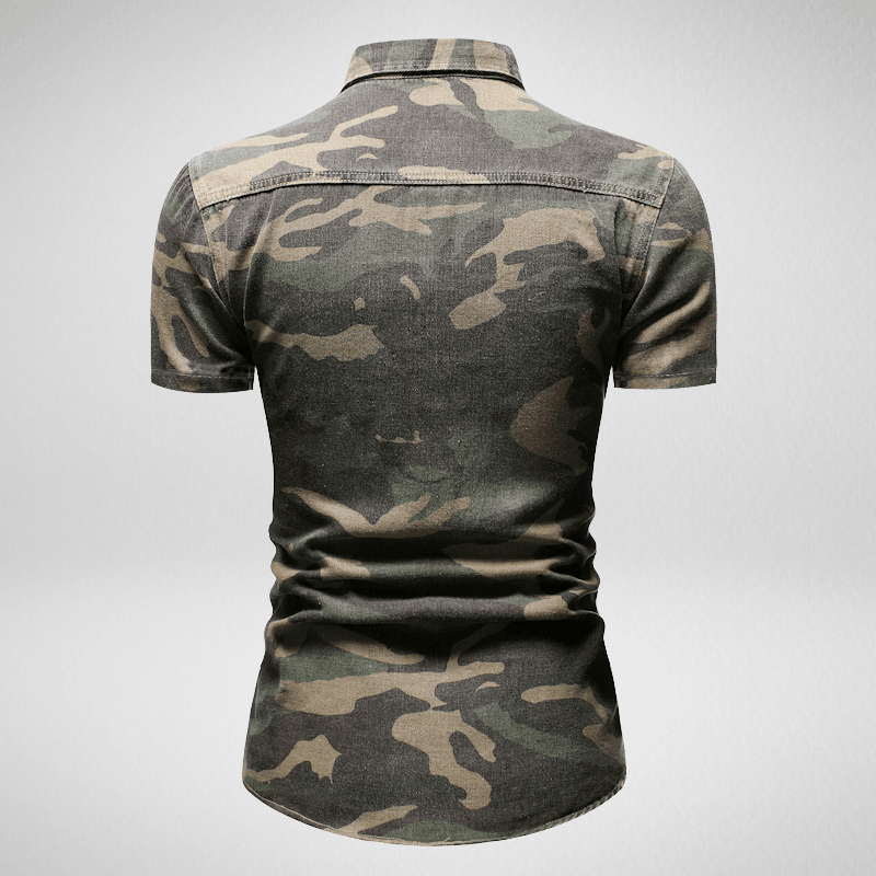 Slim-Fit Short Sleeve Denim Camouflage Shirt