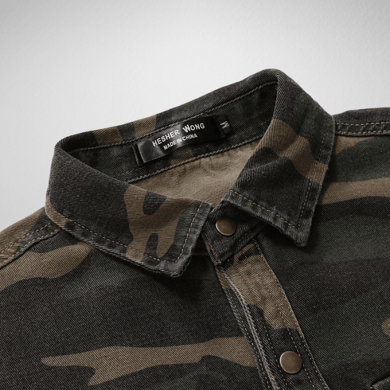 Slim-Fit Short Sleeve Denim Camouflage Shirt