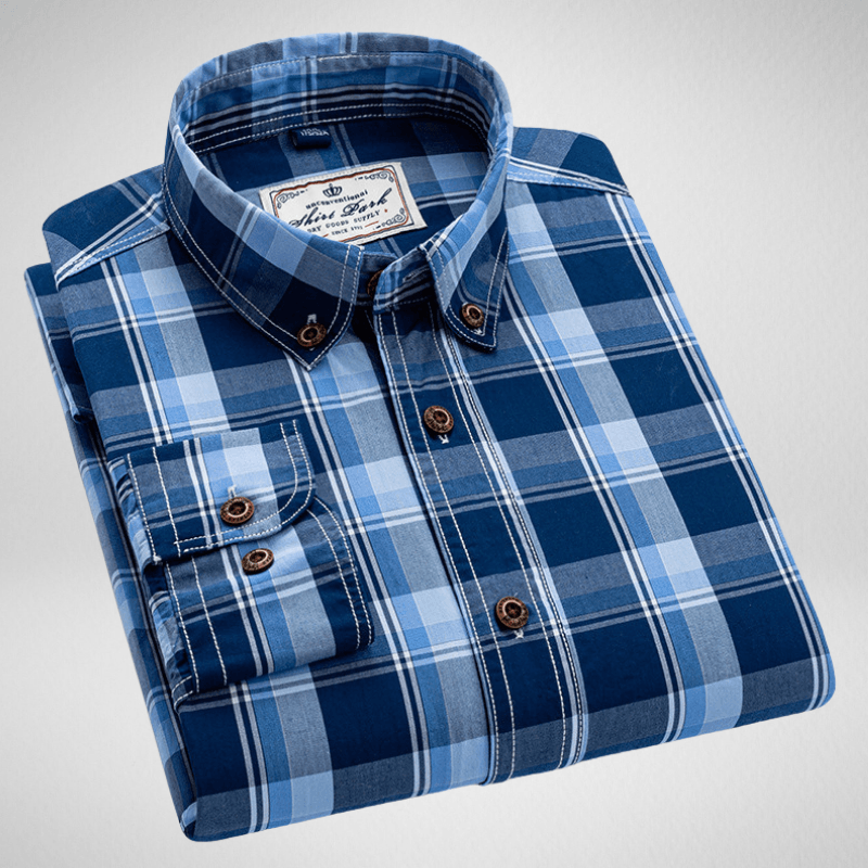 Kwality-Smart Long Sleeve Premium Plaid Shirt -Blue