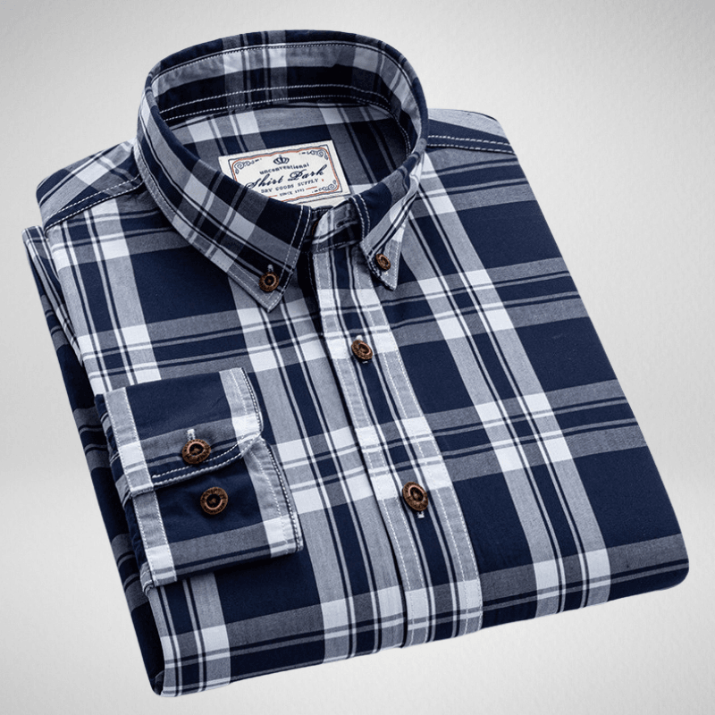 Kwality-Smart Long Sleeve Premium Plaid Shirt -Dark Blue