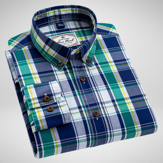 Kwality-Smart Long Sleeve Premium Plaid Shirt -Green