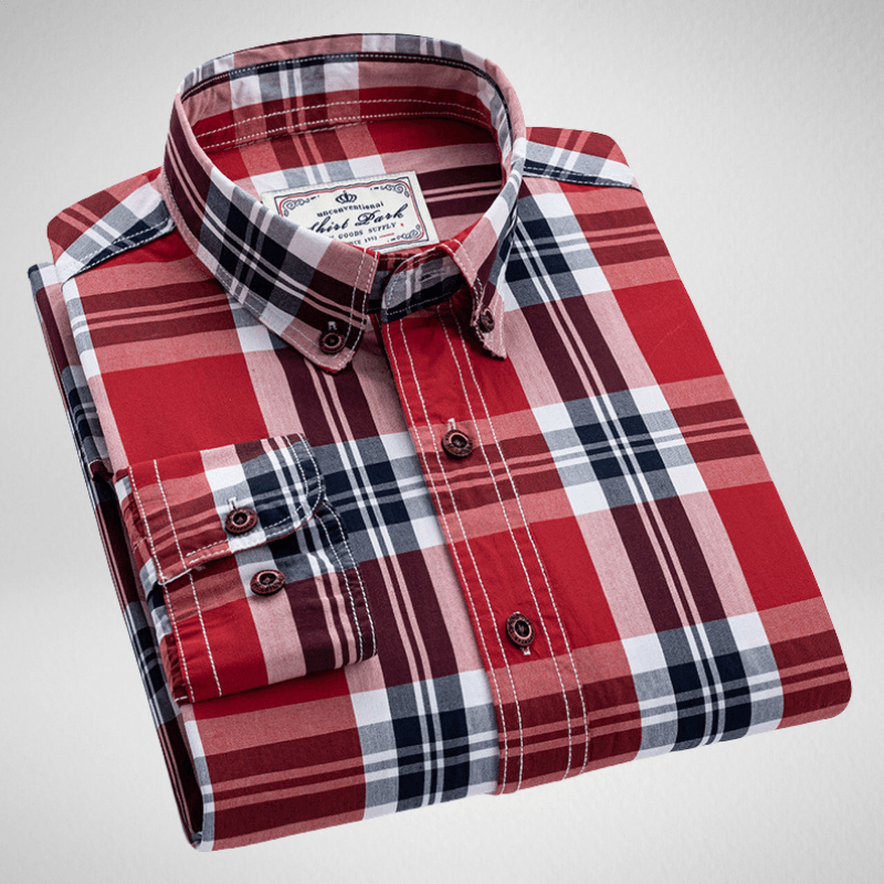 Kwality-Smart Long Sleeve Premium Plaid Shirt -Red