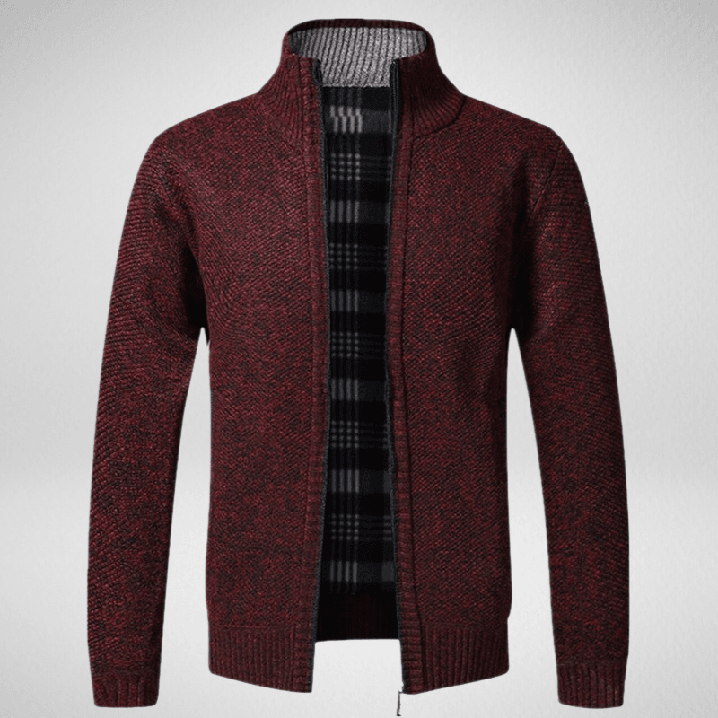 Kwality-Solid Colour High Collar Zip-Up Wool Sweater -Wine Red