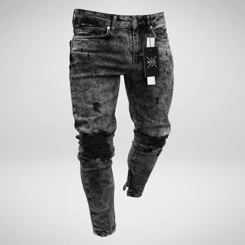 Stonewash Shredded Knee Stretchy Denim Jeans