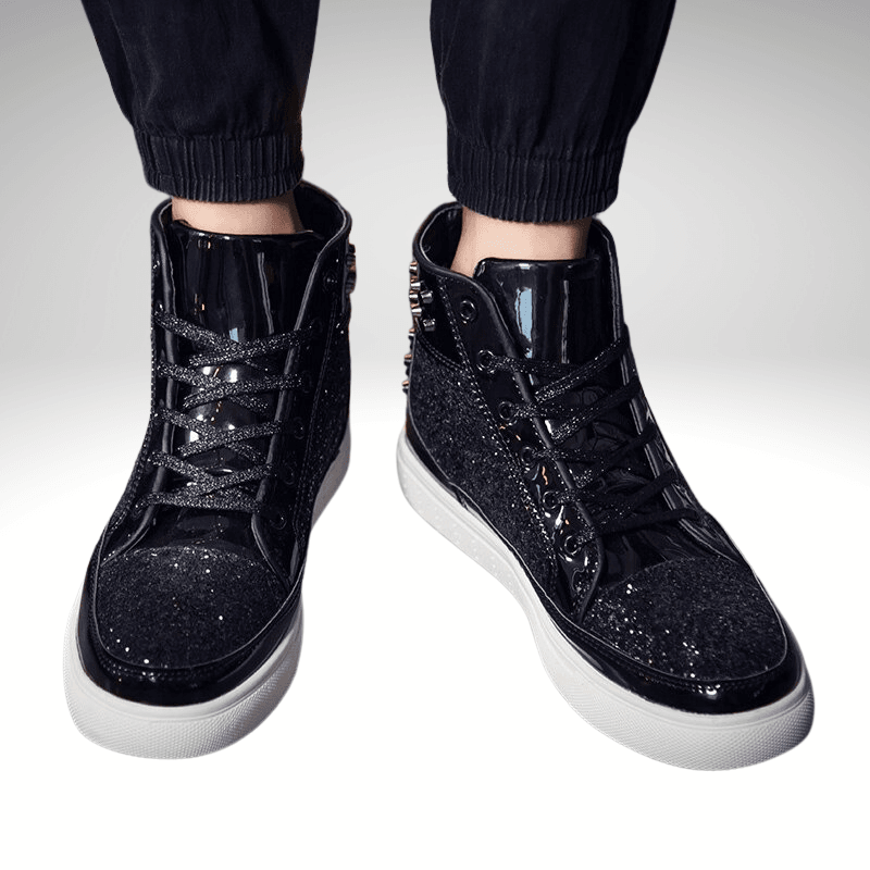 Kwality-Street Bling Lace-Up High Top Trainer -Black