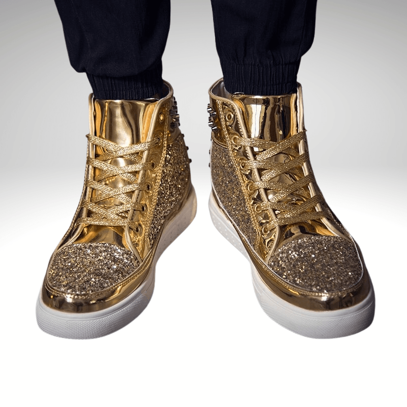 Kwality-Street Bling Lace-Up High Top Trainer -Gold