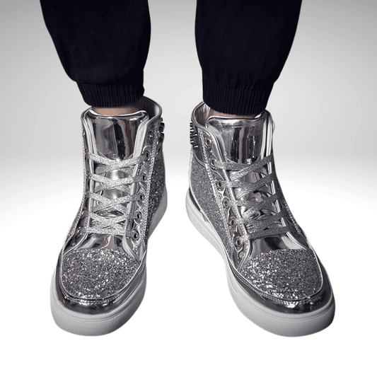 Kwality-Street Bling Lace-Up High Top Trainer -Silver