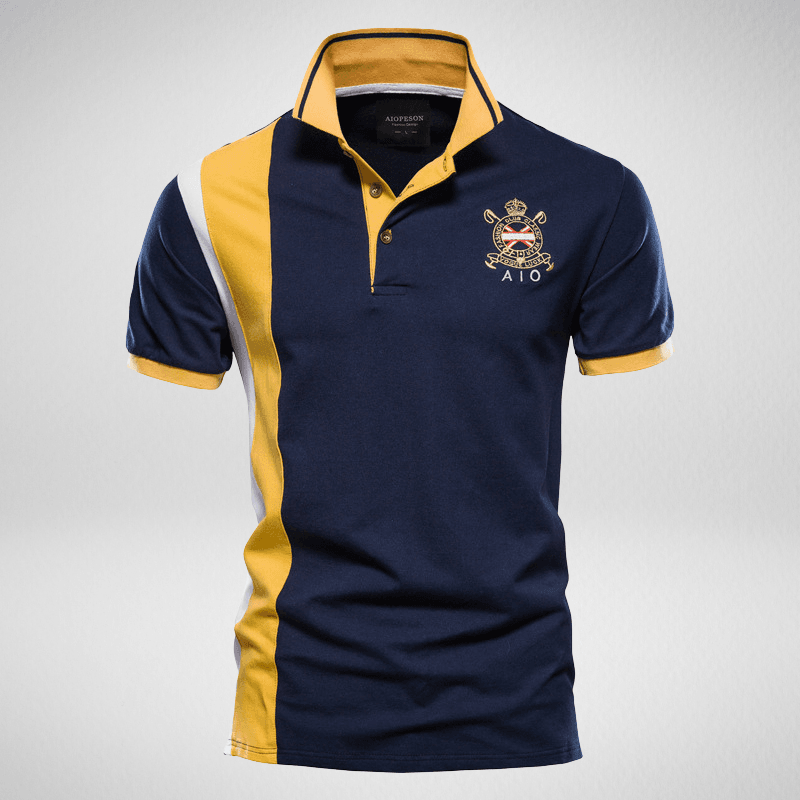 Kwality-Stripe and Crest Logo Polo Shirt -Navy Blue