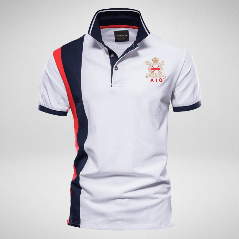 Kwality-Stripe and Crest Logo Polo Shirt -White