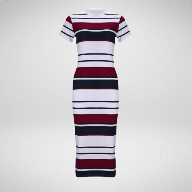 Striped Short Sleeve Knee Length Dress