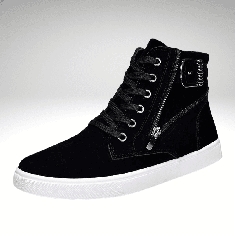Kwality-Suede Zip, Lace and Buckle Casual Boot -Black