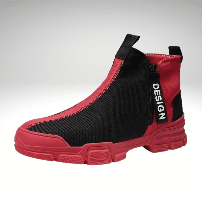Kwality-Super Soft Flexible Fabric Zip-Up High Top Trainer -Red