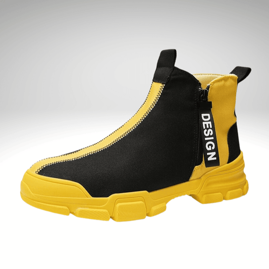 Kwality-Super Soft Flexible Fabric Zip-Up High Top Trainer -Yellow