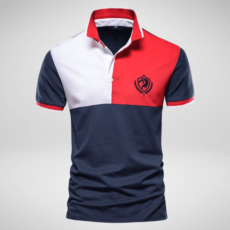 Tri-Colour Patchwork and Embroidery Eagle Polo Shirt