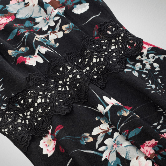 Vintage Round Neck A line Floral Dress