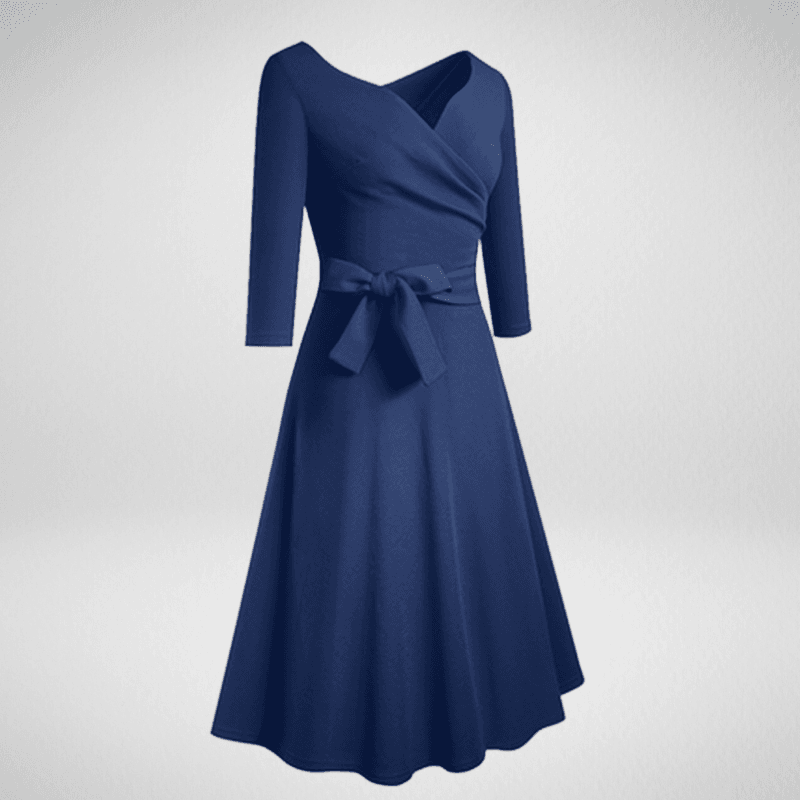 Vintage V-Neck Long Sleeve A-Line Wrap-Effect Dress